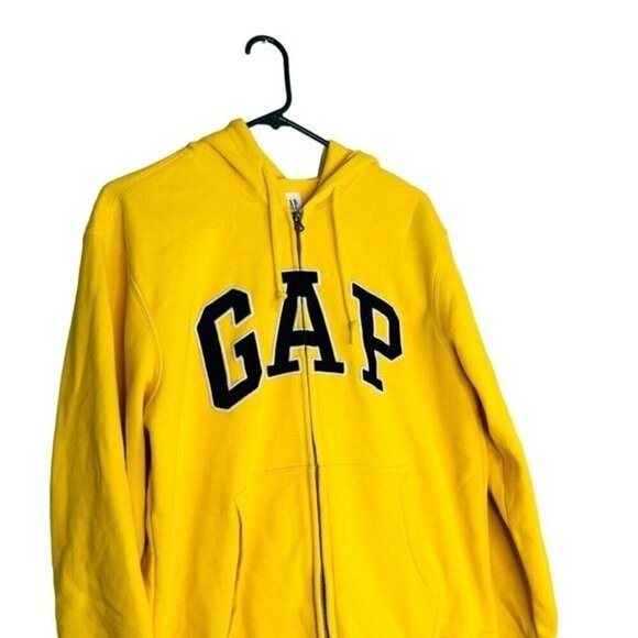 GAP Women's Yellow and Navy Logo Zip Hoodie Size Small - Picture 2 of 6